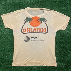 Vintage 80s AT&T Orlando T-Shirt Single Stitch Paper Thin Tan M Telecom Tropical
